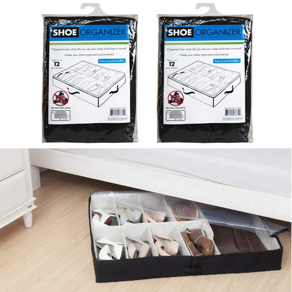 2 Pack Under Bed Shoe Organizer 24 Pairs Closet Storage Solution Shoes Container