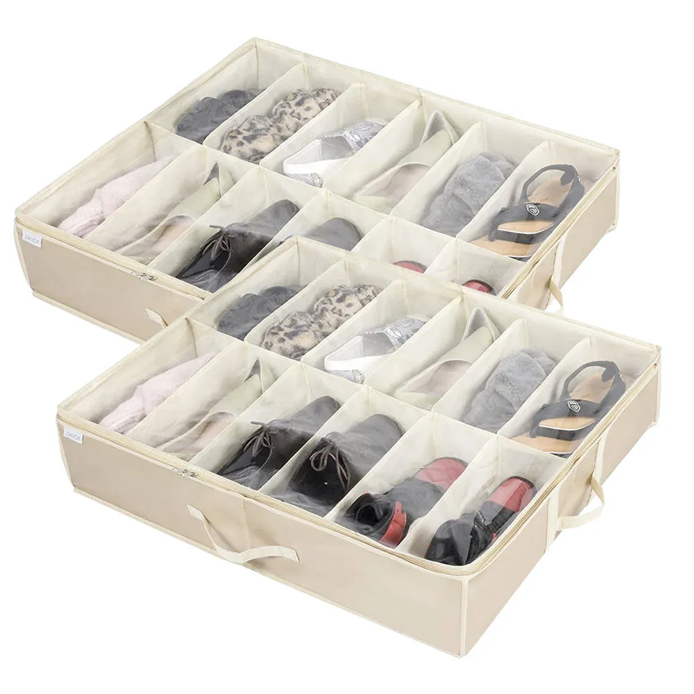 2 Pack Under Bed Shoe Organizer 24 Pairs Closet Storage Solution Shoes Container