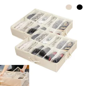 2 Pack Under Bed Shoe Organizer 24 Pairs Closet Storage Solution Shoes Container