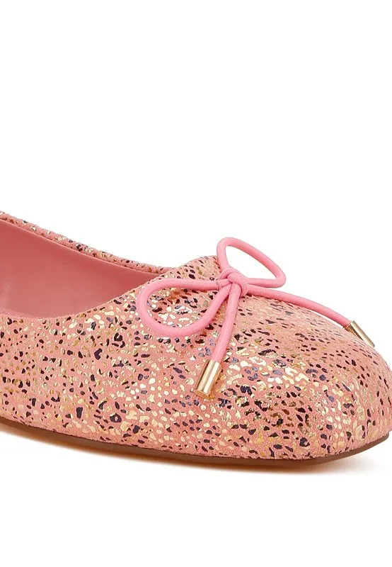 Bow Detail Embossed Suede Ballerinas