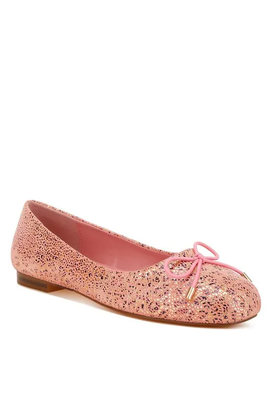 Bow Detail Embossed Suede Ballerinas