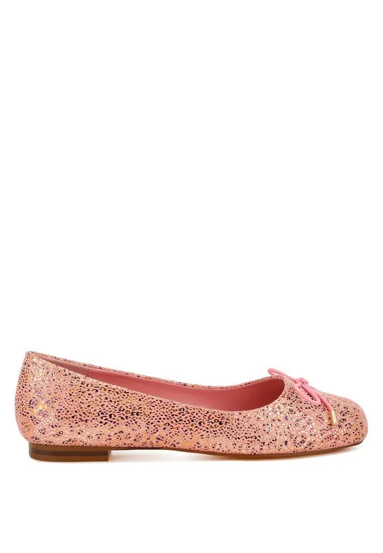 Bow Detail Embossed Suede Ballerinas