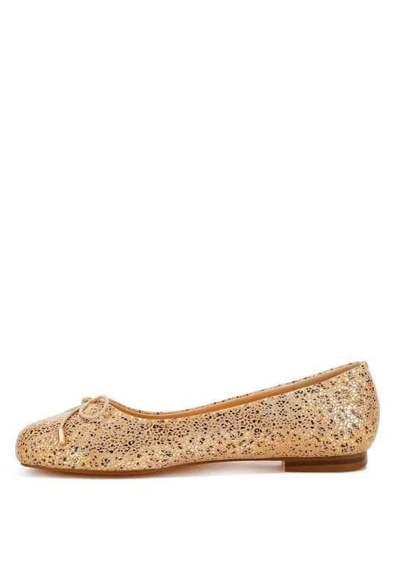 Bow Detail Embossed Suede Ballerinas