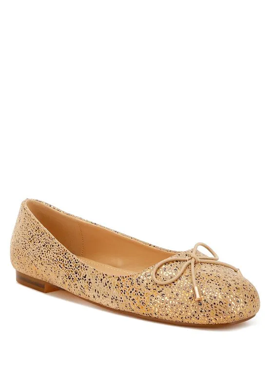 Bow Detail Embossed Suede Ballerinas