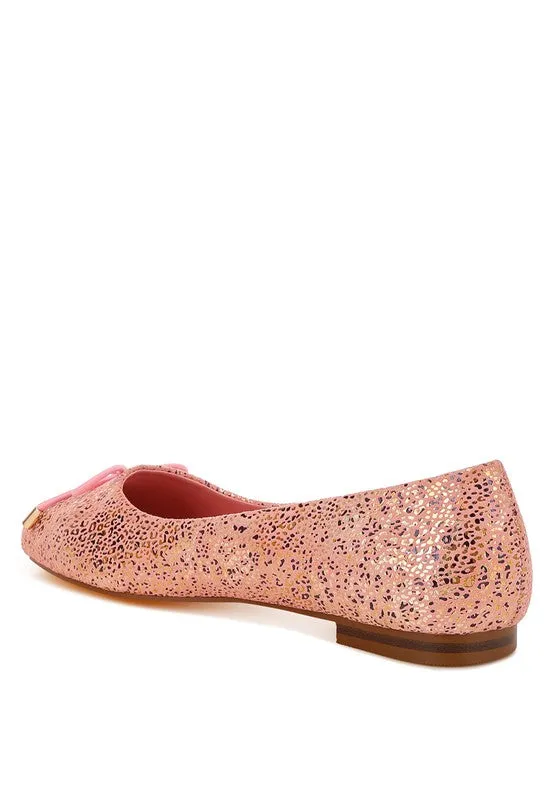 Bow Detail Embossed Suede Ballerinas