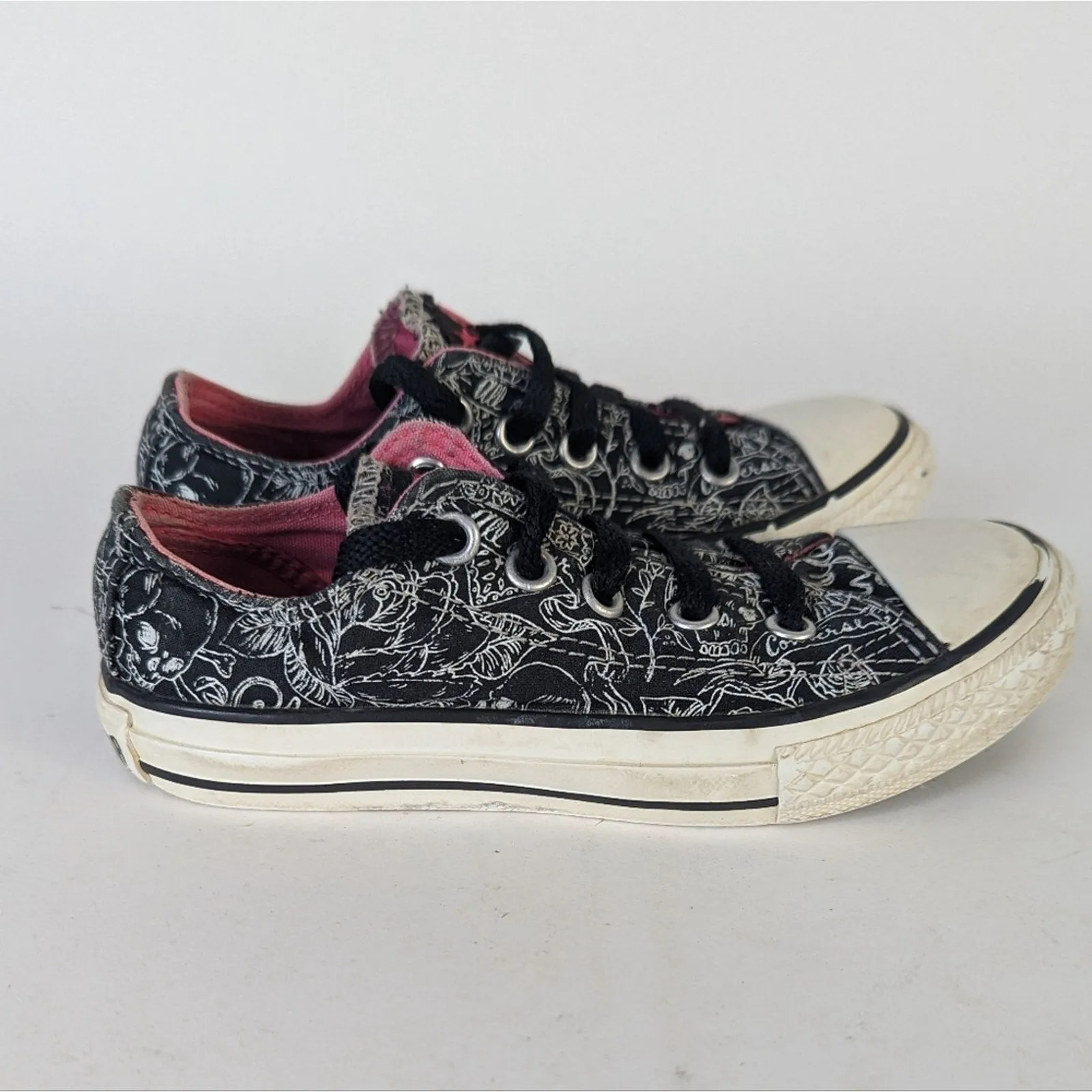 Converse All Star Graphic White Floral Skull  Kids Sneakers -11
