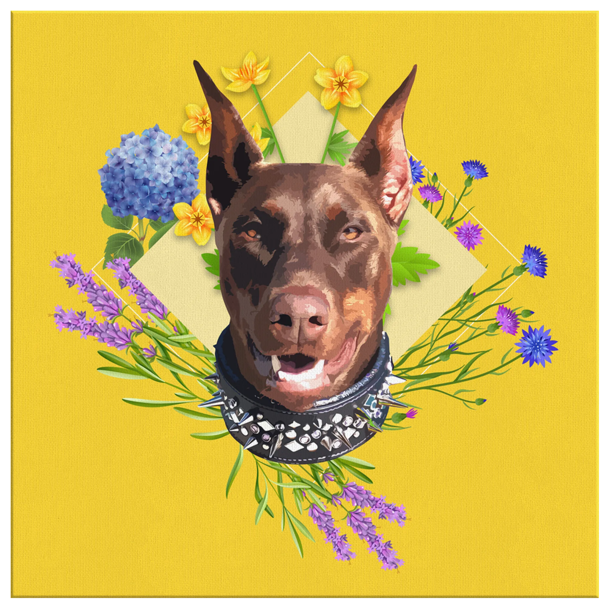 Doberman Spring Flowers Square Canvas