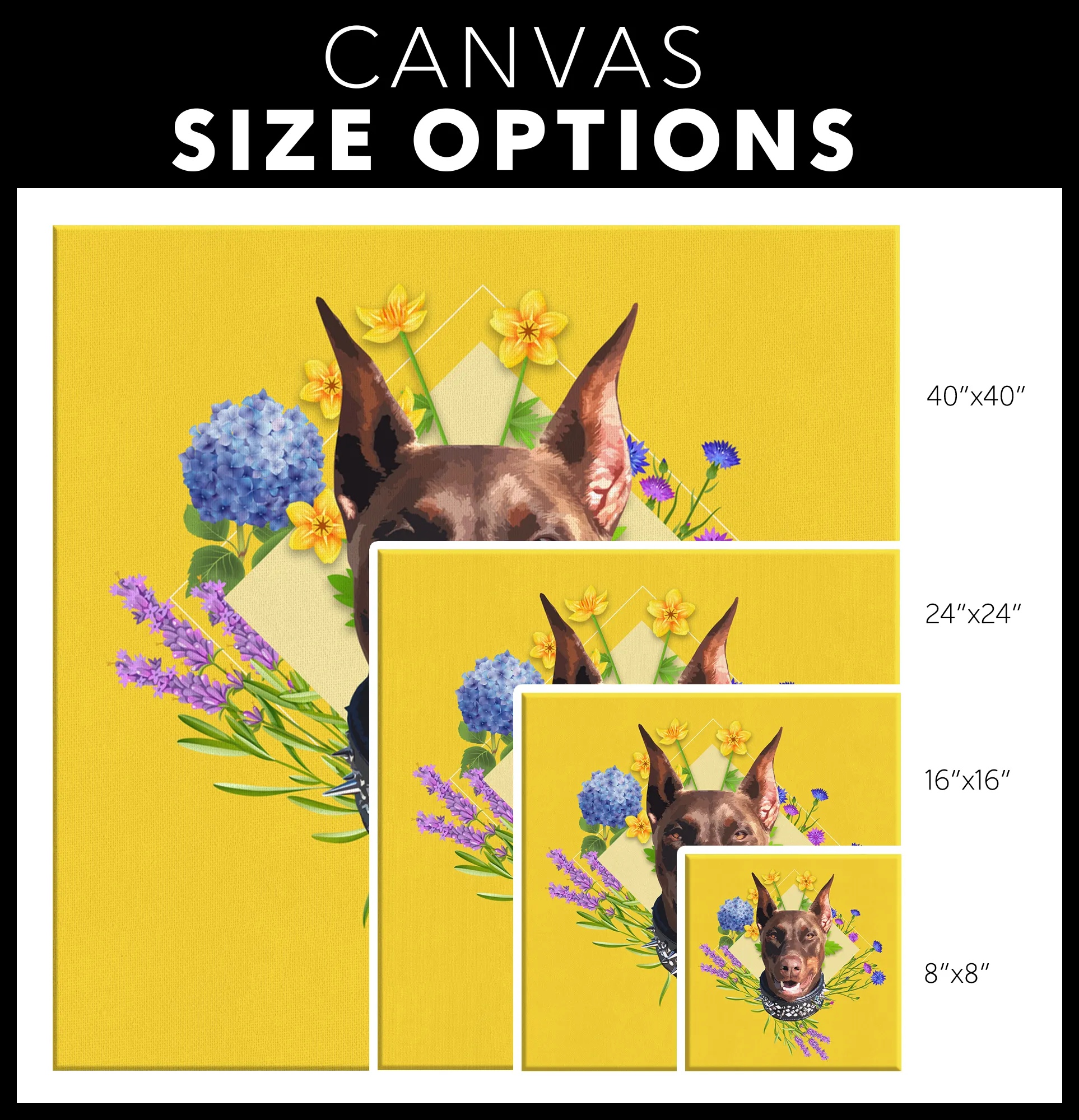 Doberman Spring Flowers Square Canvas