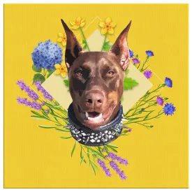 Doberman Spring Flowers Square Canvas